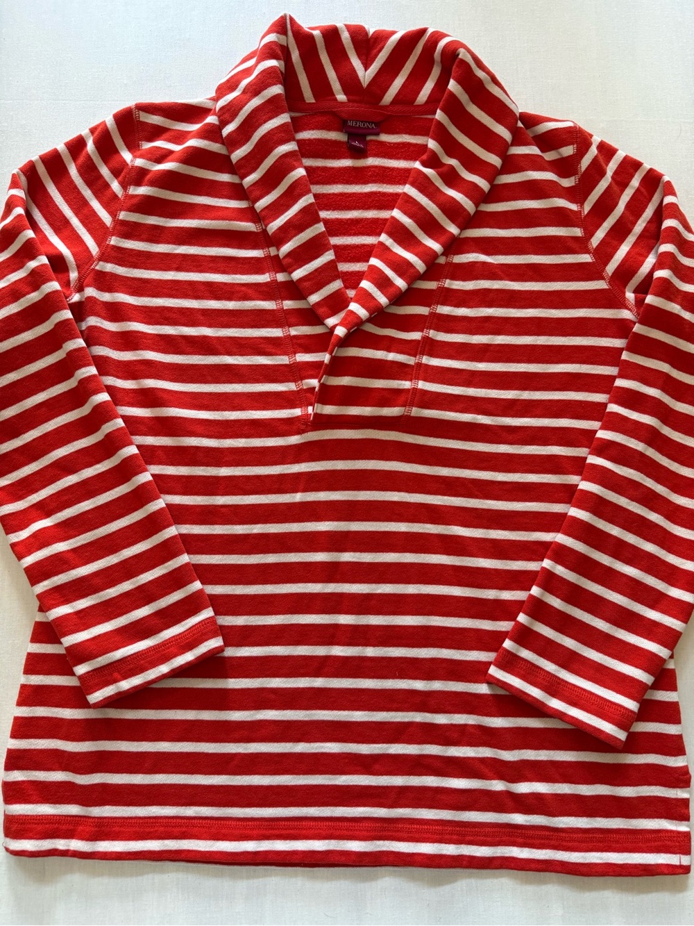 Nautical Casual Merona Red and White Striped Shawl-Collar Top